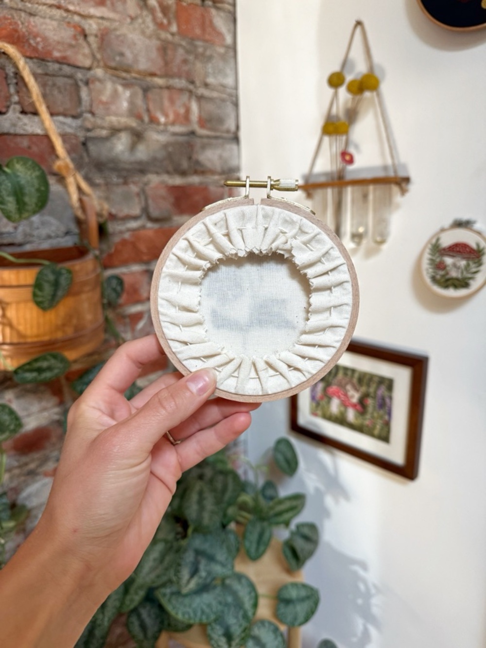 Hand-Embroidered Pansy Hoop Wall Art - Picture 2 of 4